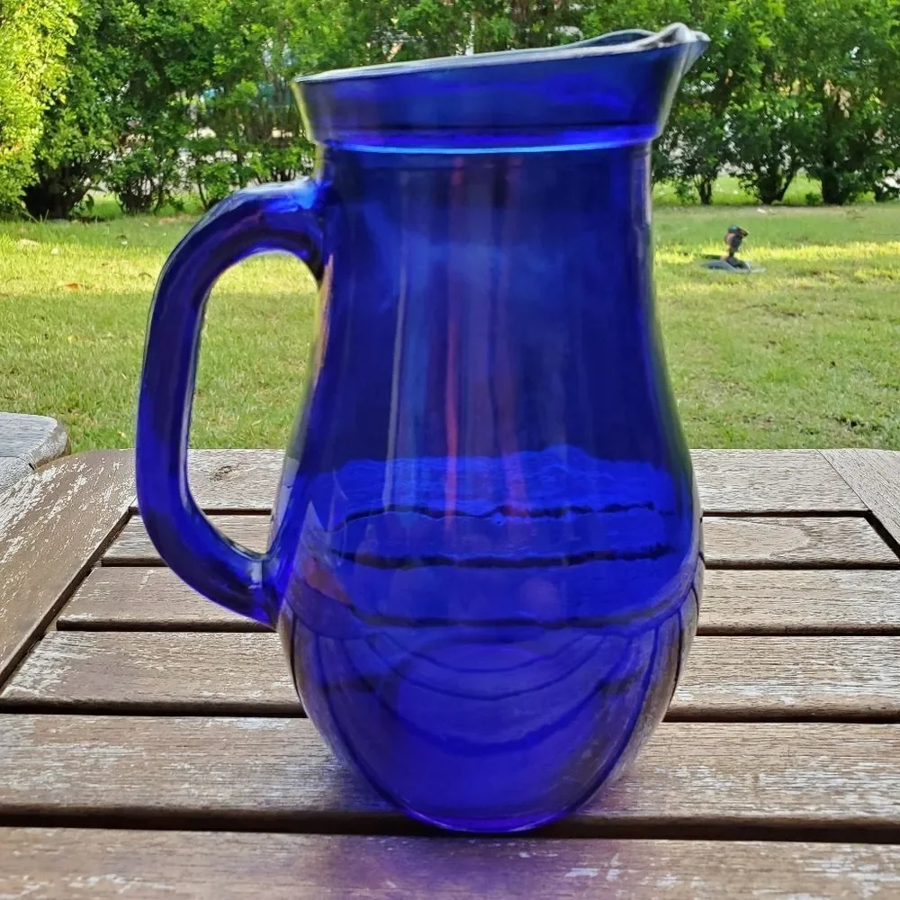 Vintage Antique Colbalt Blue Glass Pitcher